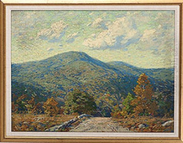 Fall Landscape With Hills, Probably Indiana Oil Painting by Clifton A. Wheeler