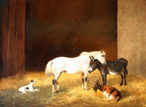 Horse, Donkey, Goat And Dog In Stall Oil Painting by James Wheeler Of Bath