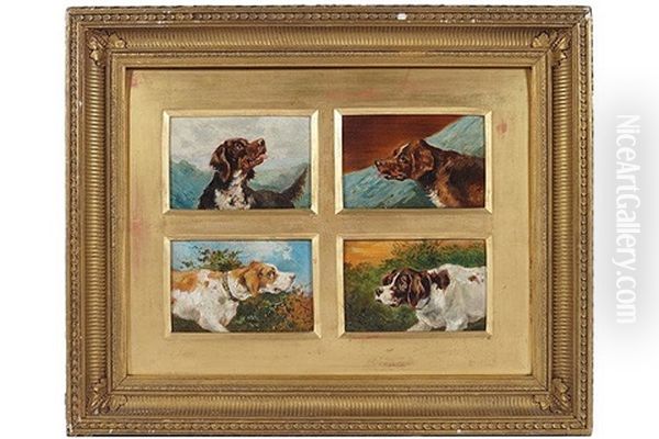 Four Dog Heads Oil Painting by John Alfred Wheeler