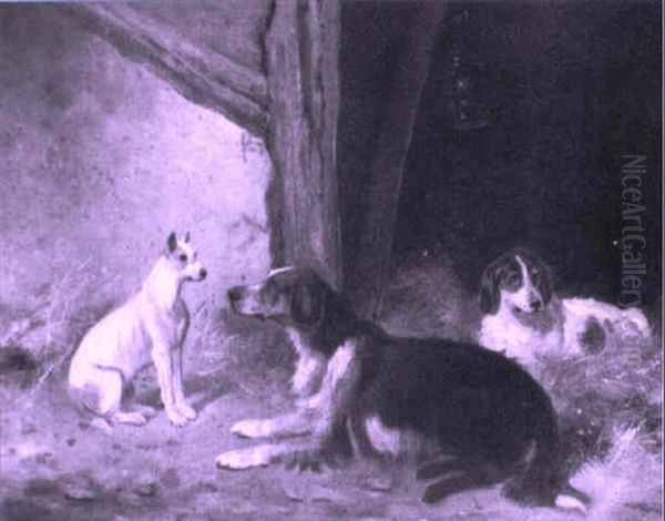 Setters In A Barn Oil Painting by John Frederick Wheeler
