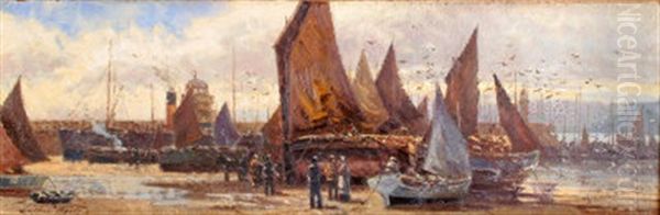 Herring Luggers, St. Ives Oil Painting by Arthur White