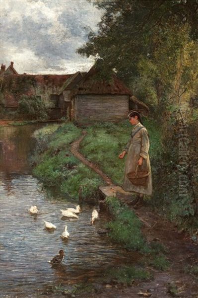 Feeding The Ducks Oil Painting by John White