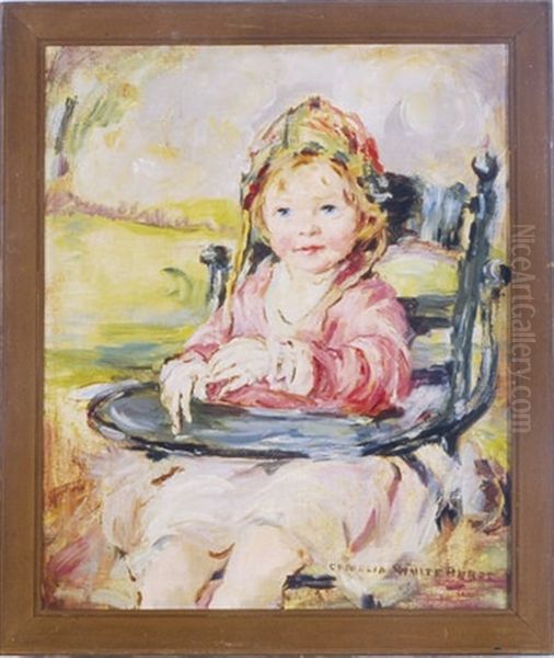 Portrait Of A Young Girl Sitting In Her High Chair In A Landscape Oil Painting by Camelia Whitehurst