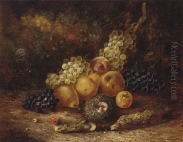 Grapes, Pears, Apples, A Peach And A Bird's Nest With Eggs, On A Mossy Bank Oil Painting by Thomas Whittle the Elder