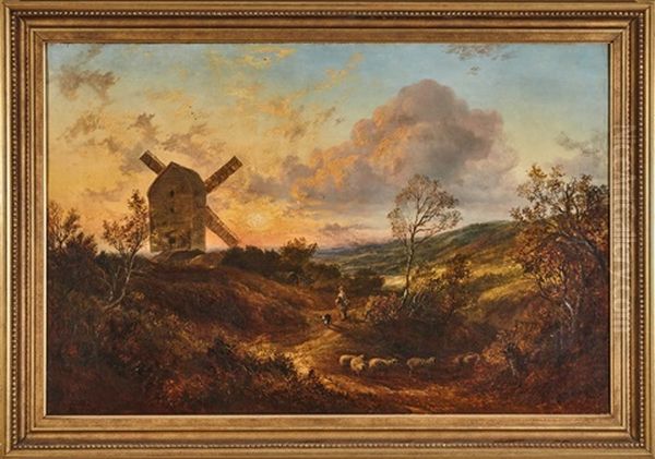 Moutons Pres Du Moulin Oil Painting by Thomas Whittle