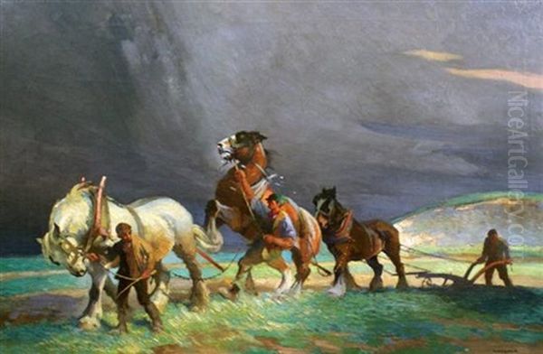 Ploughing Oil Painting by Ernest Herbert Whydale