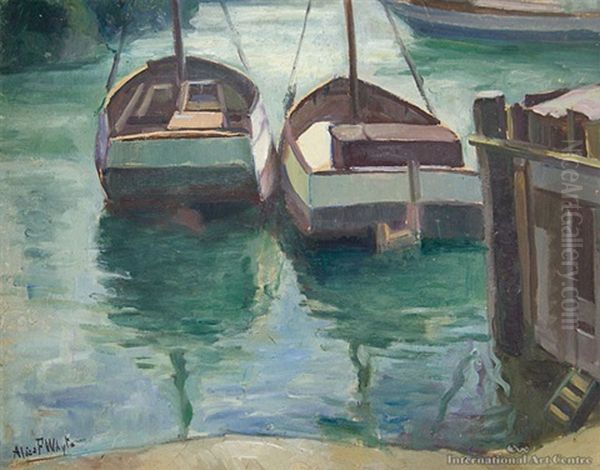 Boats Moored, Auckland Oil Painting by Alice F Whyte
