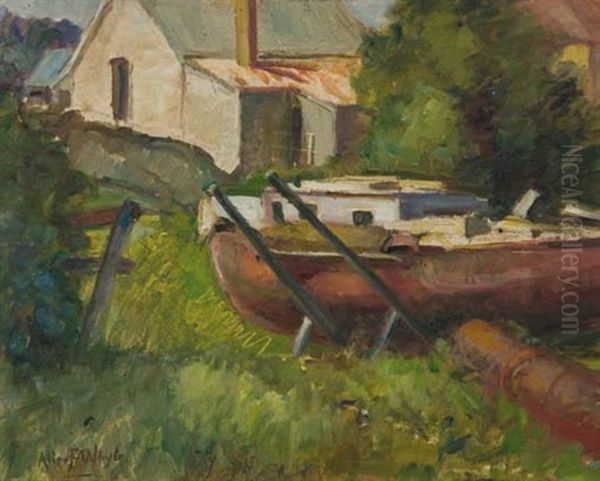 Backyard Boat Oil Painting by Alice F Whyte