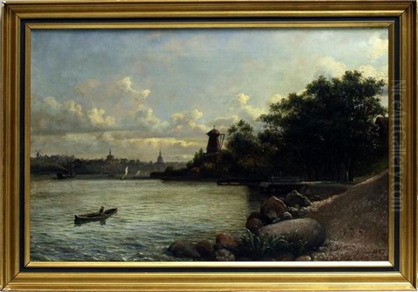 Ansicht Von Stockholm Mit Blick Auf Djurgarden Und Zahlreiche Boote Oil Painting by Axel Leopold Wiberg