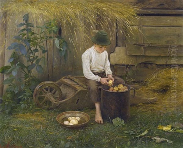 Der Kartoffelschaler Oil Painting by Raimund (Ritter von Brennerstein) Wichera