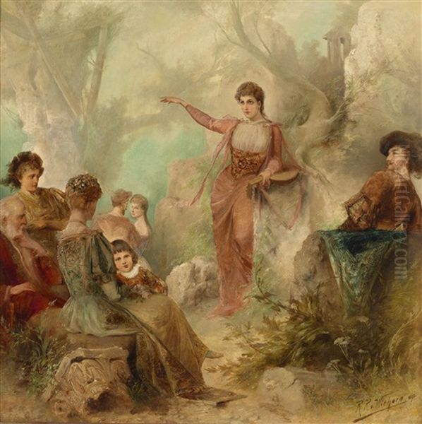 Musikalische Unterhaltung Oil Painting by Raimund (Ritter von Brennerstein) Wichera