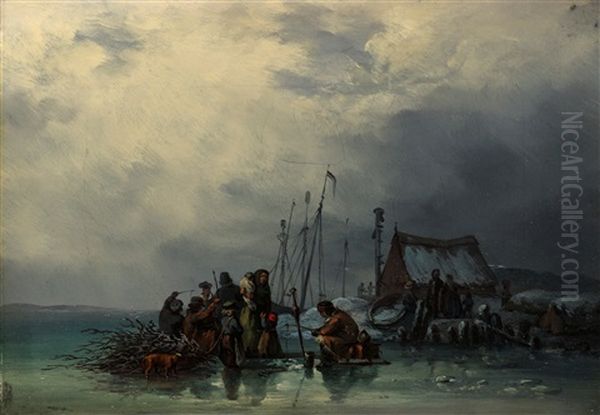 Vinterfiske Oil Painting by Per Wickenberg