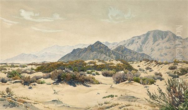 Palm Springs Desert Landscape Oil Painting by Gunnar Mauritz Widforss