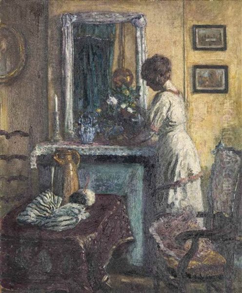 Arranging The Flowers Oil Painting by David O. Widhopff