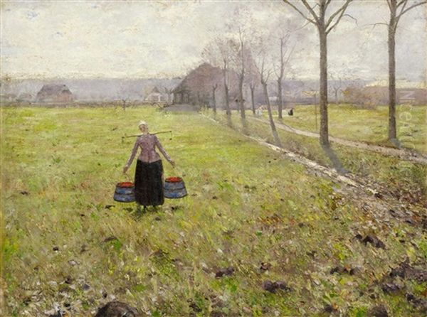 Wascherinnen Vor Dem Gutshof Oil Painting by Max Wieczorek