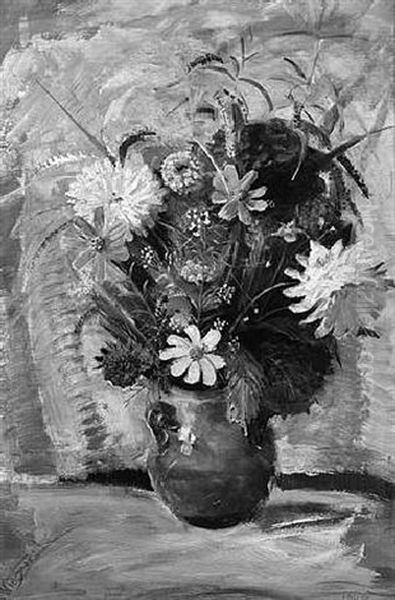 Stilleben Mit Sommerblumenstraus In Einer Keramikvase Oil Painting by Max Wieczorek