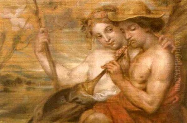 Joueur De Flute Oil Painting by Antoine Wiertz