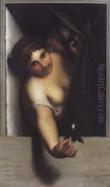 Le Bouton De Rose  - De Rozenknop Oil Painting by Antoine Wiertz