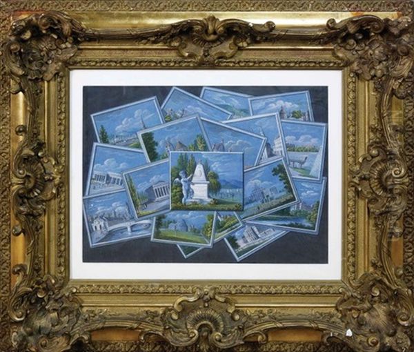 A Trompe-l'oeil With Seventeen Drawings Of Viennese Monuments Oil Painting by Balthasar Wigand