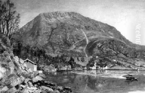 A View Of Bergen, Norway Oil Painting by Anders Guttormsen Wigdahl