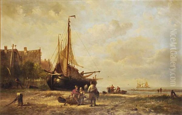 A Bomschuit On The Beach Oil Painting by Nicolaas Martinus Wijdoogen