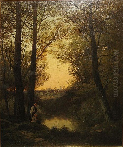 Bosgezicht Met Hengelaars Oil Painting by Henri Van Wijk
