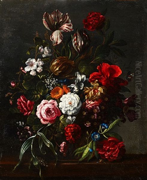 Vase De Fleurs Sur Un Entablement Oil Painting by Anthonie Jacobus van Wijngaerdt