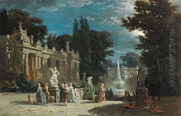 A Garden Party At Dusk Oil Painting by Christian Wilberg