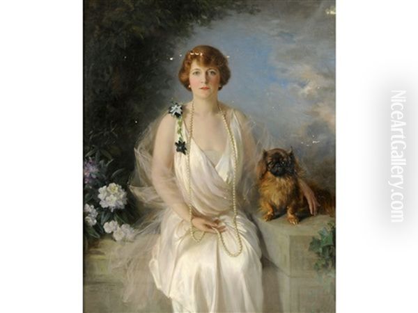 Portrait Of Agnes Marsh, Wife Of Henry Wheelwright Marsh, July, At Warwick Castle Oil Painting by Frank Percy Wild