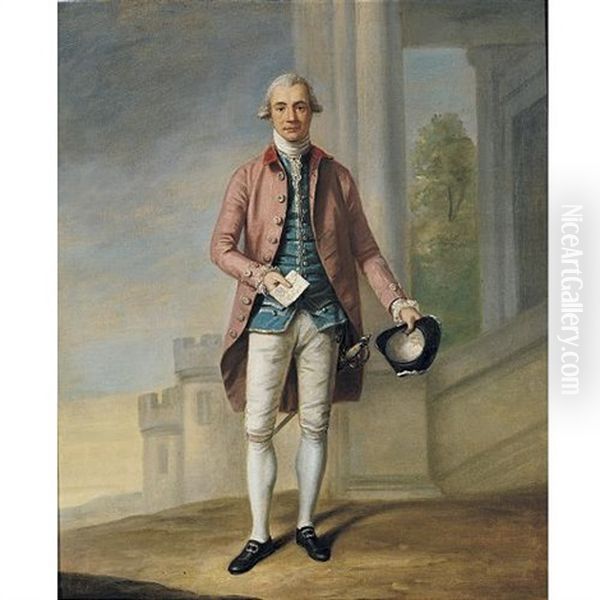 Portrait Of A Gentleman (sir James Wright?) With Windsor Castle Beyond Oil Painting by Samuel de Wilde