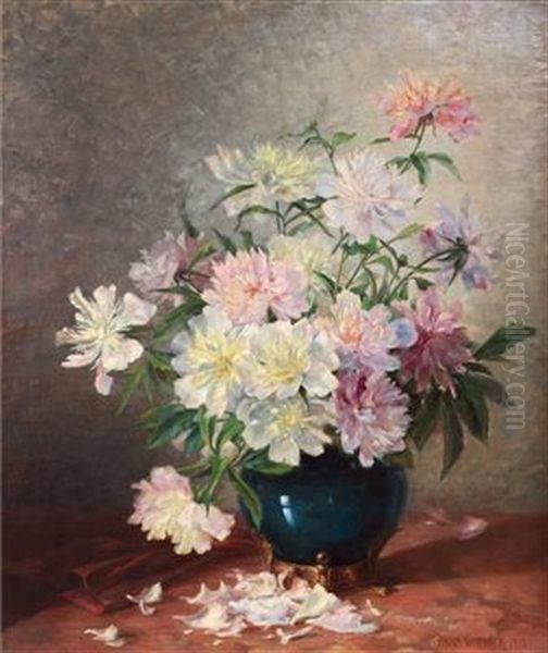 Pfingstrosenstraus In Vase Oil Painting by Paula Wildhack