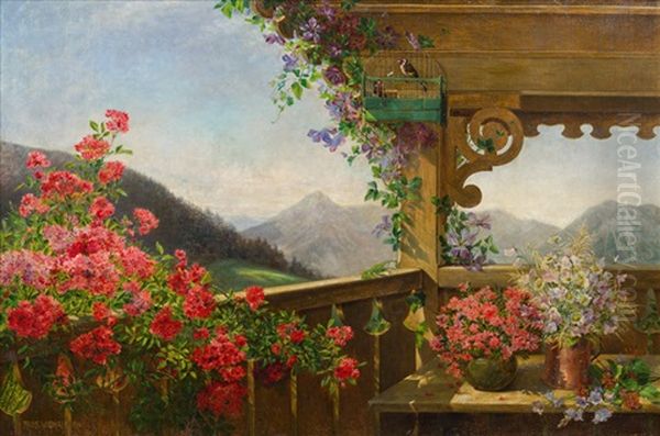 Balkonausblick Auf Gebirgskulisse Oil Painting by Paula Wildhack