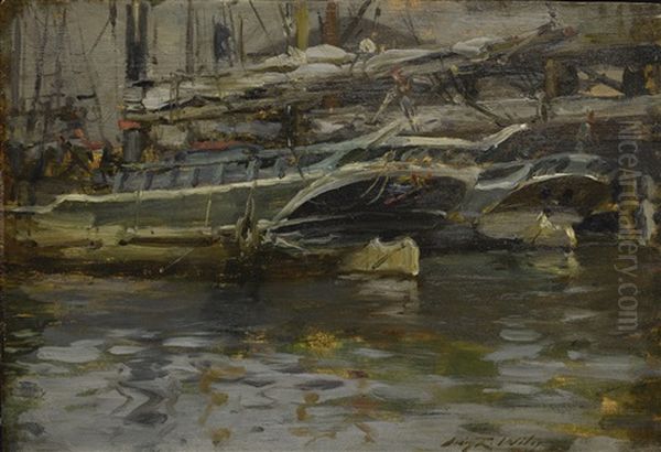 Untitled (harbor Scene) Oil Painting by Irving Ramsay Wiles