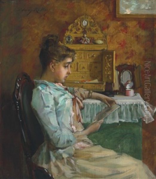 Woman In Her Dressing Room Oil Painting by Irving Ramsay Wiles