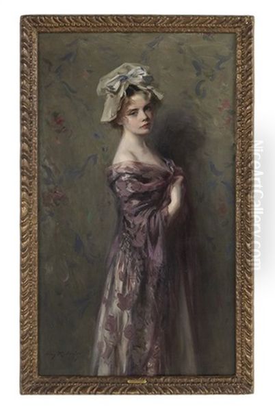 Girl With Bonnet Oil Painting by Irving Ramsay Wiles