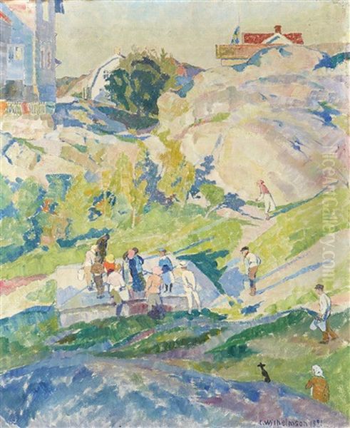 Vid Brunnen - Fiskebackskil Oil Painting by Carl Wilhelm Wilhelmson