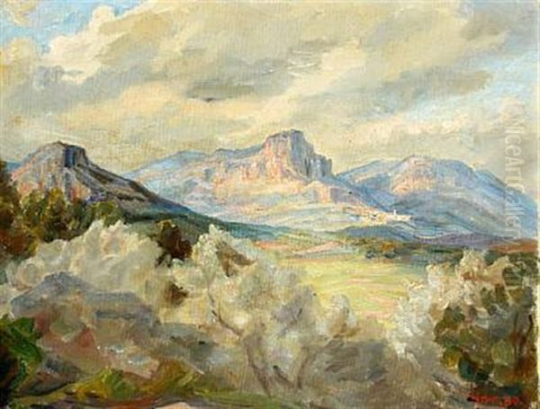 Udsigt Fra St. Paul Til St. Jeannet. Ved Nice, Alpes Maritimes. (view From St. Paul To St. Jeannet. Near Nice, Alpes Maritimes Oil Painting by Johannes Martin Fastings Wilhjelm