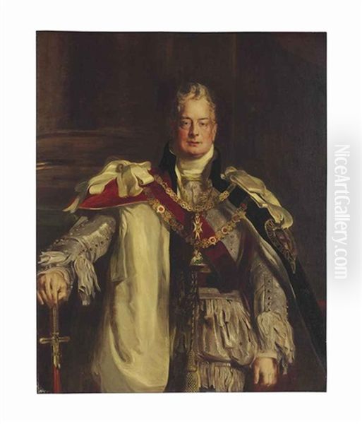 Portrait Of King William Iv, Three-quarter Length, Wearing The Robes Of The Garter Oil Painting by Sir David Wilkie