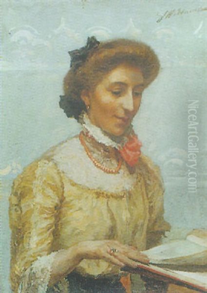 Portrait Of A Lady Reading Oil Painting by Fernand Willame