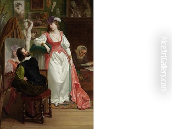 In The Artist's Studio Oil Painting by Louis Willems