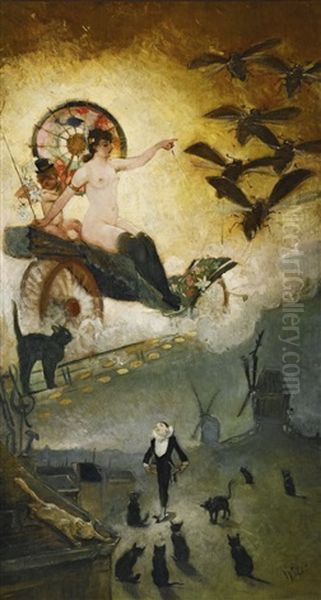 Adieu Au Dix-neuvieme Siecle (farewell To The Nineteenth Century) Oil Painting by Adolphe Willette