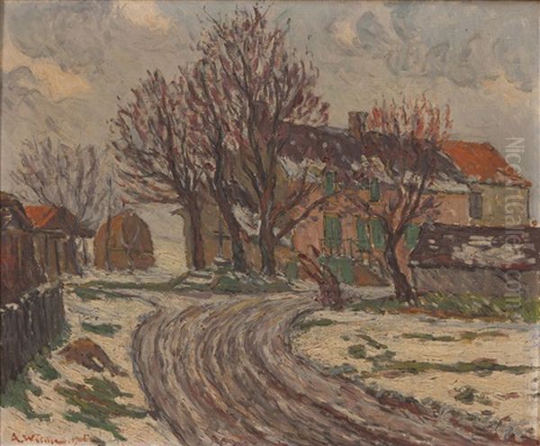 Landscape With Houses And Trees Oil Painting by Adolphe Willette