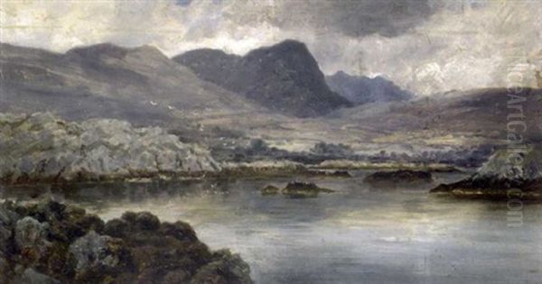 Lake And Mountain Landscape Oil Painting by Alfred Williams