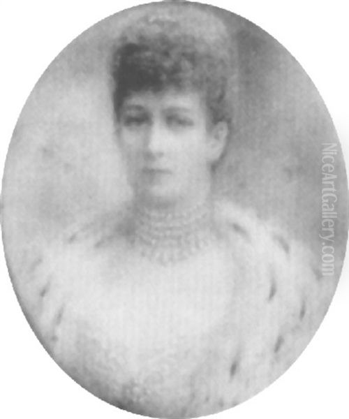 H.m. Queen Alexandra, Wearing Ermine Robes Over A Decollete Mauve Dress And A  Five Strand Pearl Choker Oil Painting by Alyn Williams