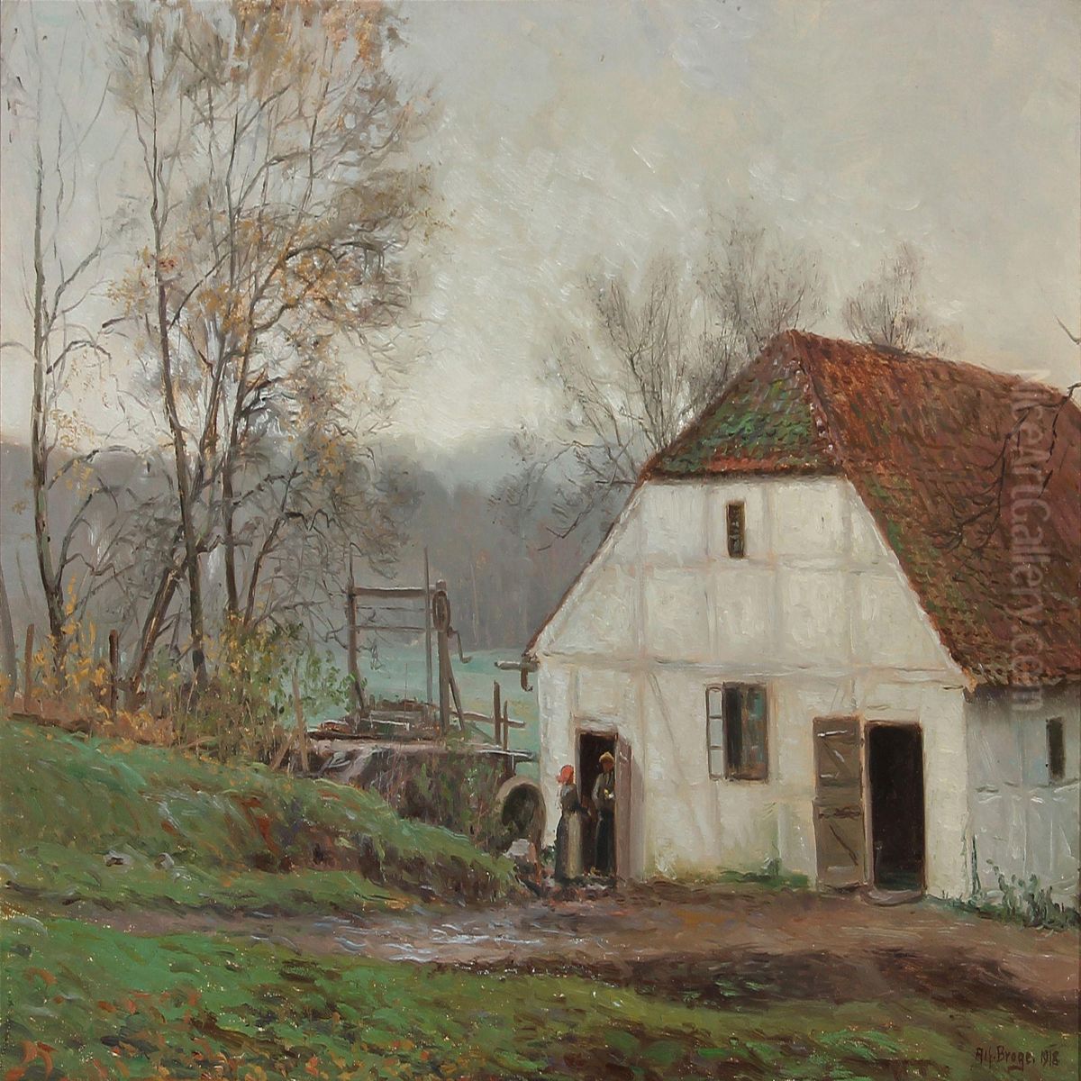 Autumn Day At A Country House Oil Painting by Alfred K. Harald Broge