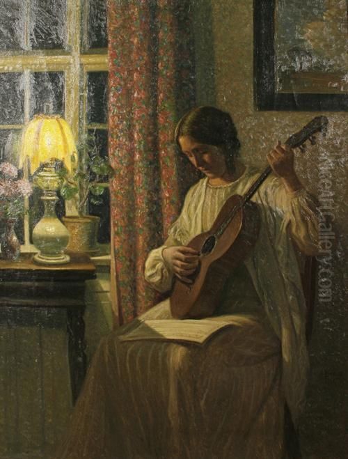 An Evening Tune Oil Painting by Alfred K. Harald Broge