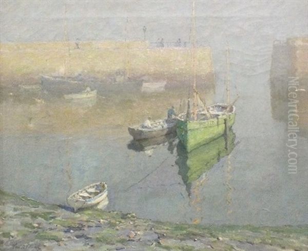 Ra, Sun And Mist, Polperro Oil Painting by Terrick John Williams