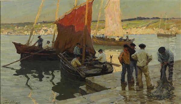 The Quayside, Concarneau Oil Painting by Terrick John Williams