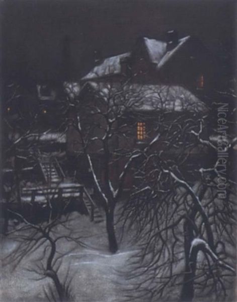 Snow Cobered Home At Evening Oil Painting by Albert Curtis Williamson