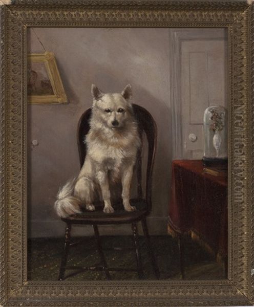 White Dog Seated In An Interior And Untitled (2 Works) Oil Painting by Edmund Aylburton Willis